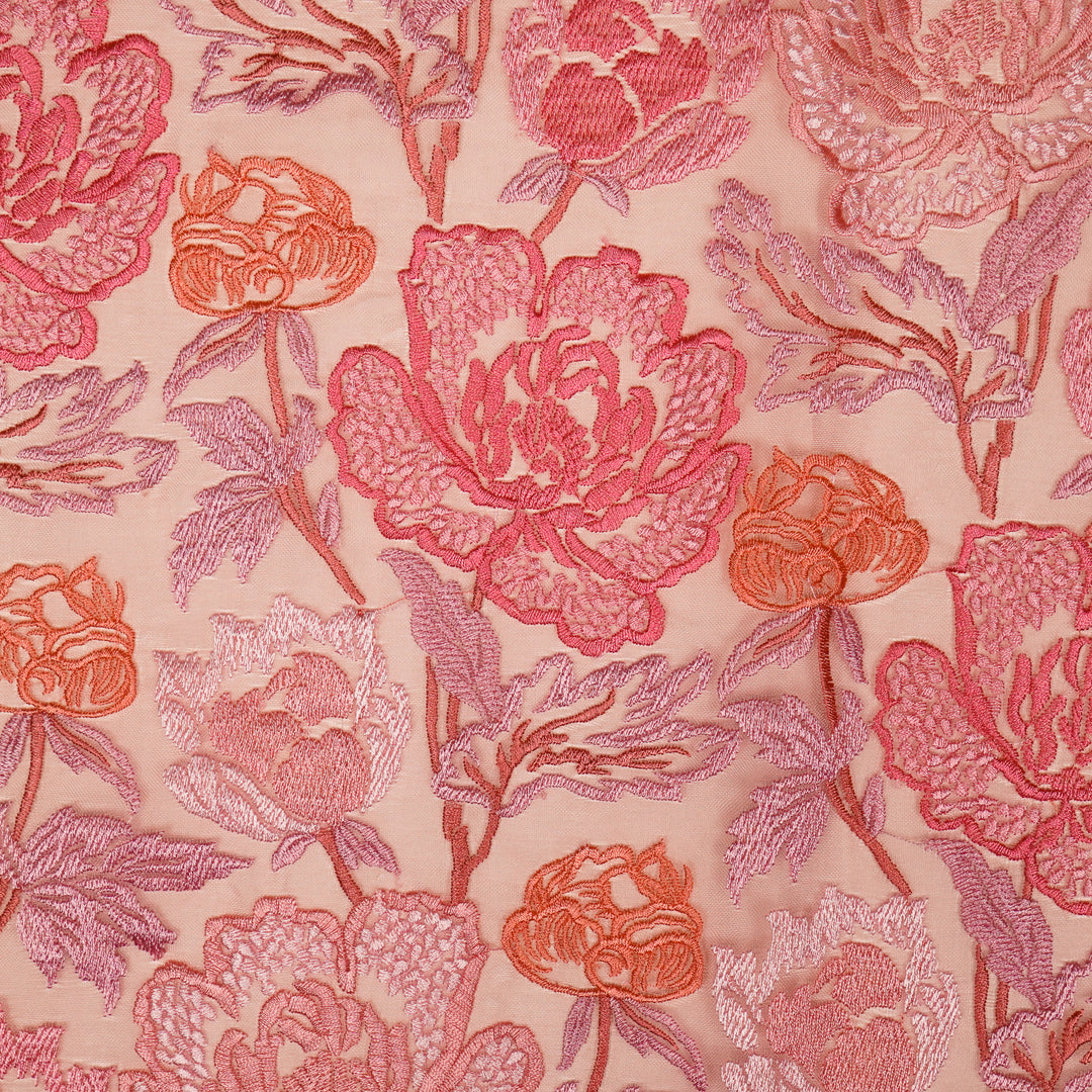 Elisha  Floral Jaal on Pink Silk Organza