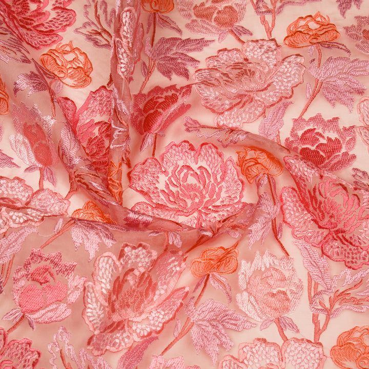 Elisha  Floral Jaal on Pink Silk Organza