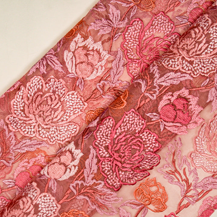 Elisha  Floral Jaal on Pink Silk Organza