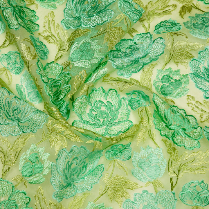 Elisha  Floral Jaal on Pista Silk Organza