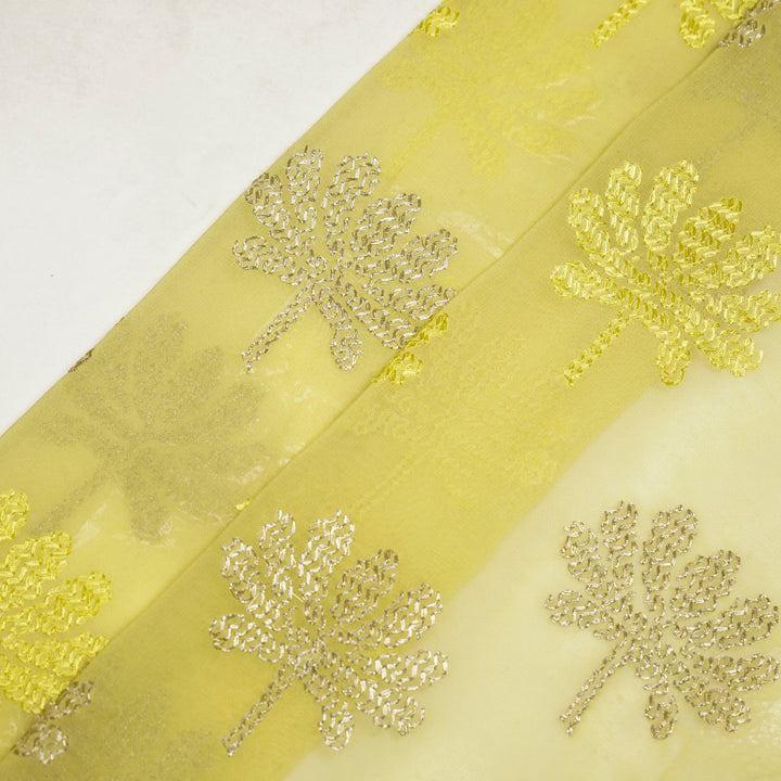 Lemon Semi Georgette Tanvi Buta Embroidered Fabric