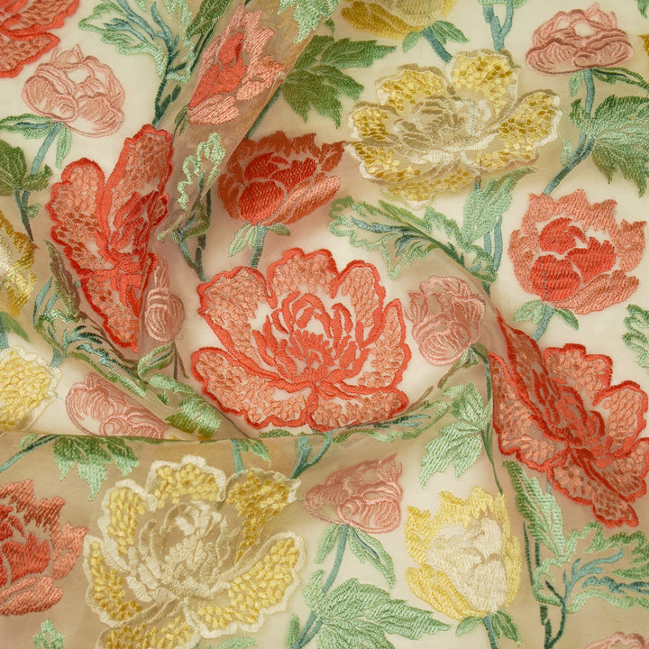 Elisha  Floral Jaal on  Natural Silk Organza