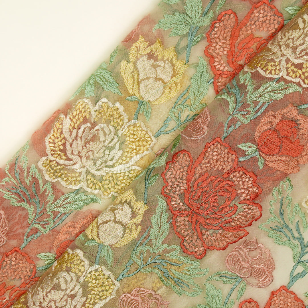 Elisha  Floral Jaal on  Natural Silk Organza