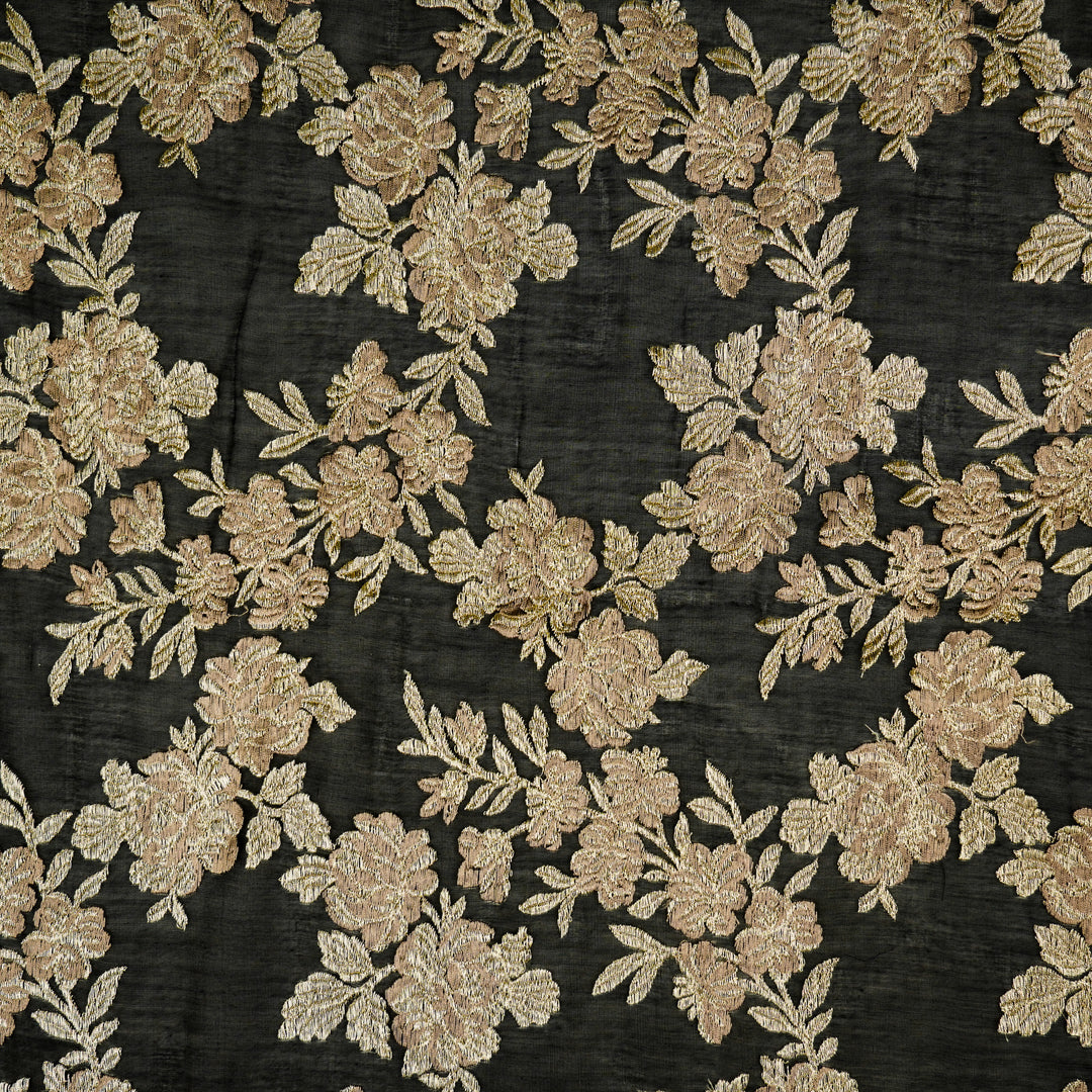 Taruja Jaal on Black Cotton Silk Embroidered Fabric