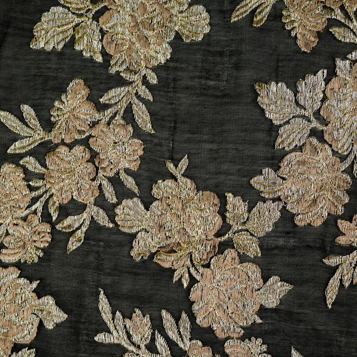 Taruja Jaal on Black Cotton Silk Embroidered Fabric