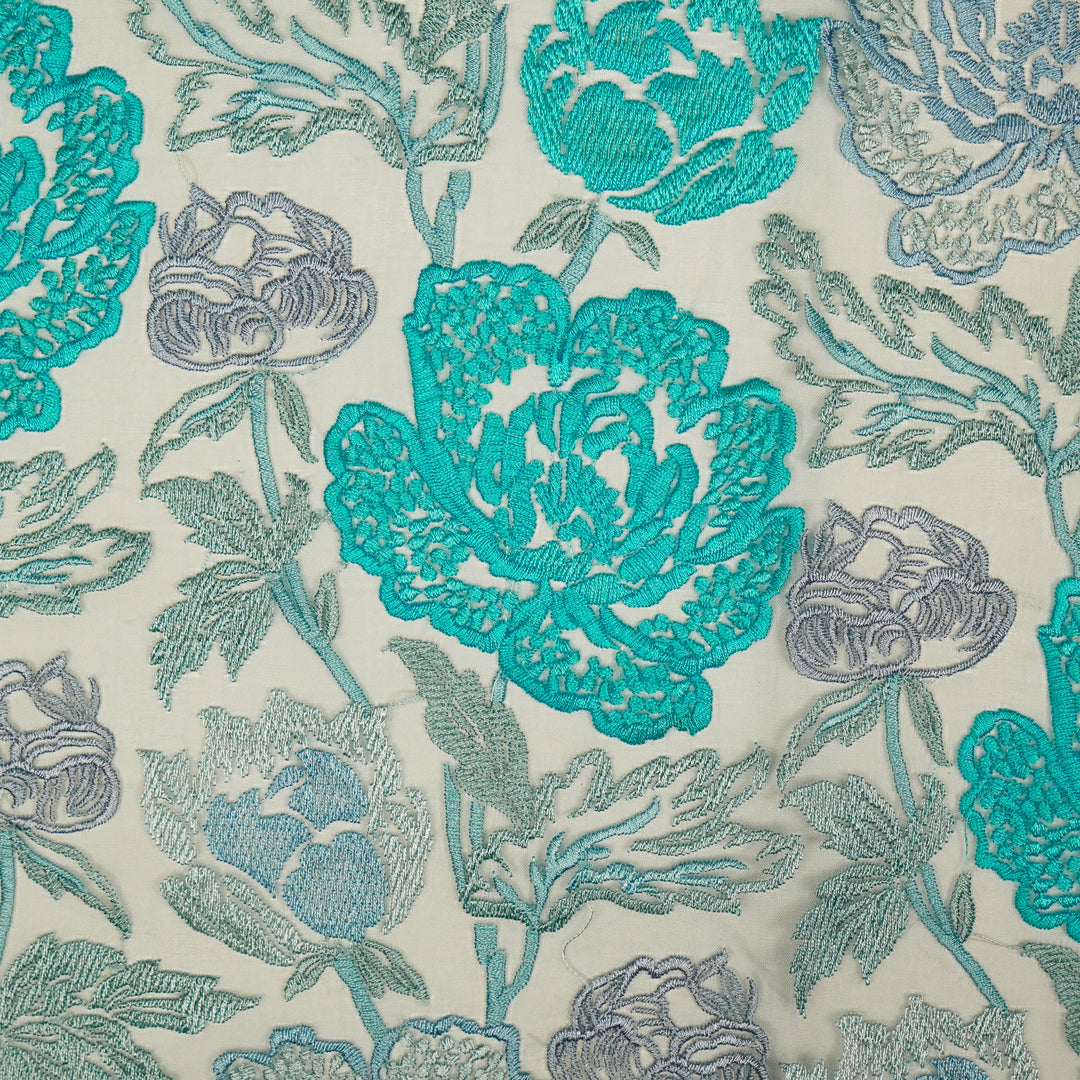 Elisha  Floral Jaal on Grey Silk Organza