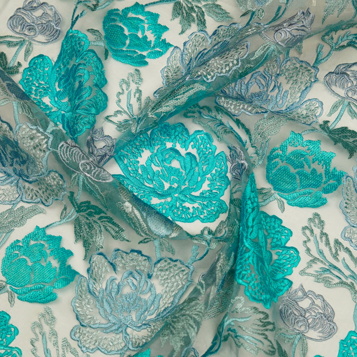 Elisha  Floral Jaal on Grey Silk Organza