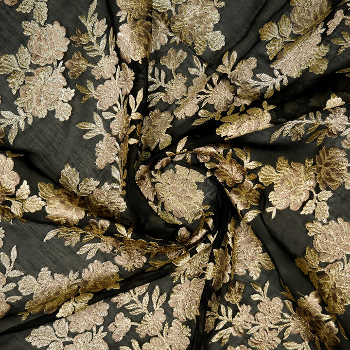 Taruja Jaal on Black Cotton Silk Embroidered Fabric