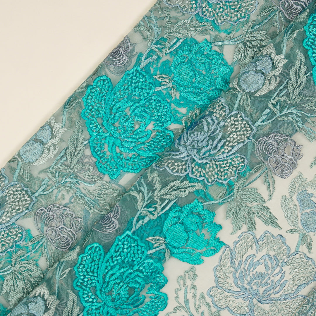 Elisha  Floral Jaal on Grey Silk Organza