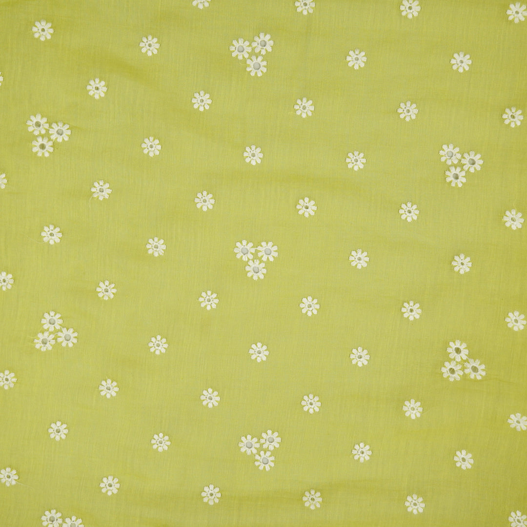 Riti Buti on Lime Green Cotton Silk Embroidered Fabric