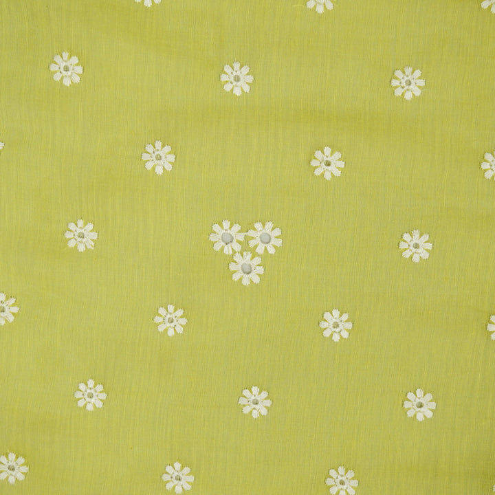 Riti Buti on Lime Green Cotton Silk Embroidered Fabric