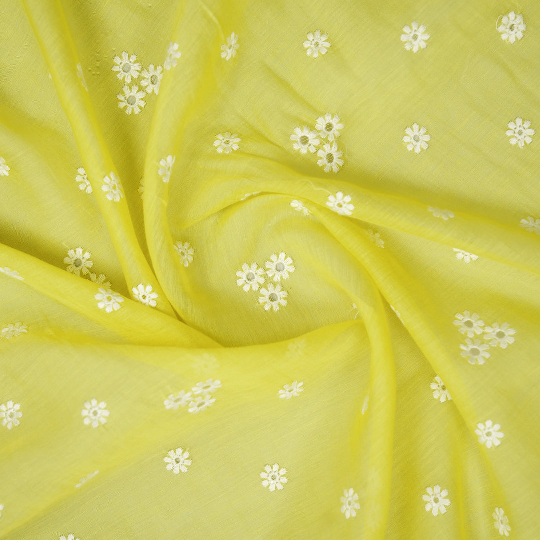 Riti Buti on Lime Green Cotton Silk Embroidered Fabric
