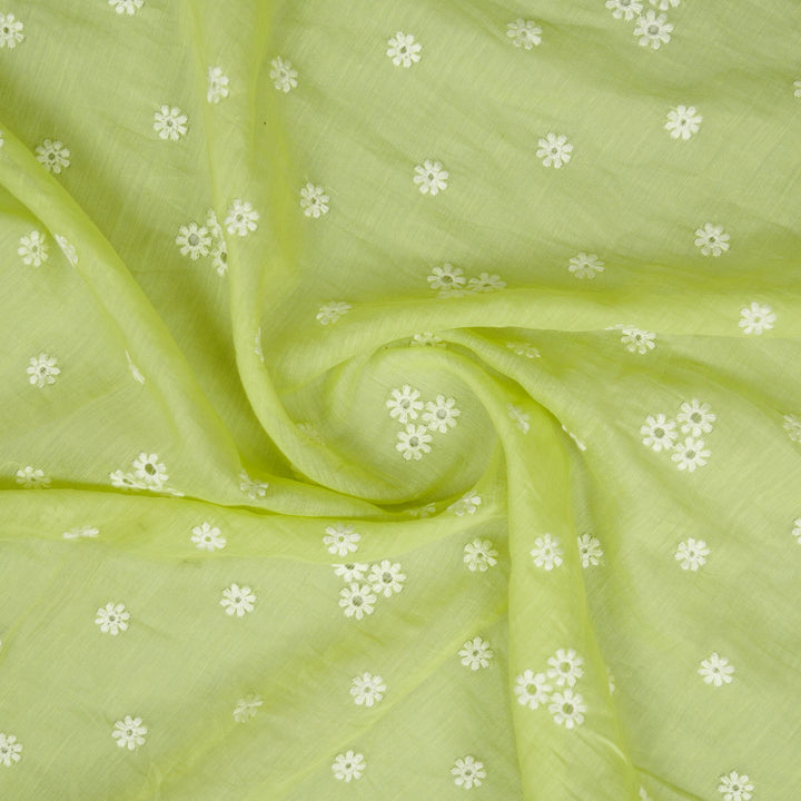 Riti Buti on Pista Cotton Silk Embroidered Fabric