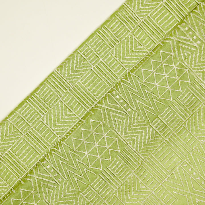 Mehraab Jaal on Pista Luxe Silk Chanderi Embroidered Fabric