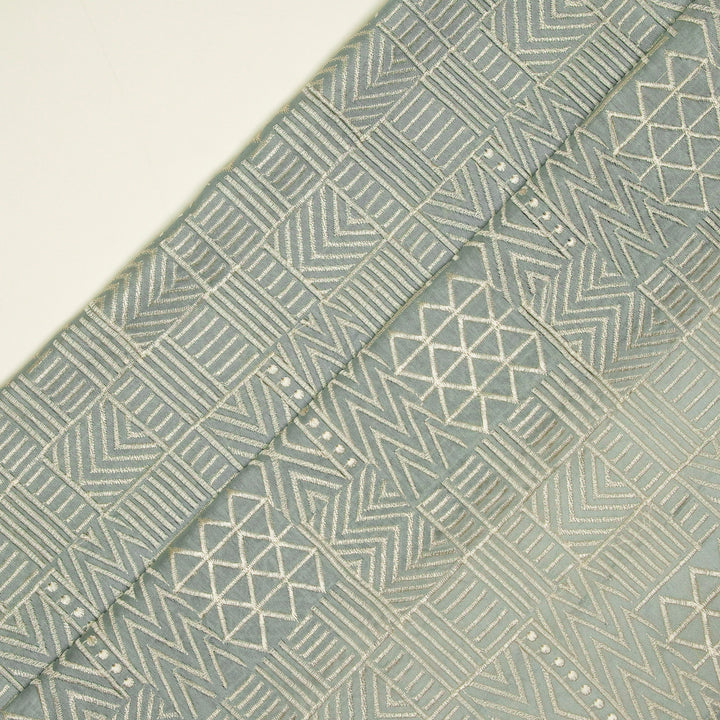 Mehraab Jaal on Steel Grey Luxe Silk Chanderi Embroidered Fabric