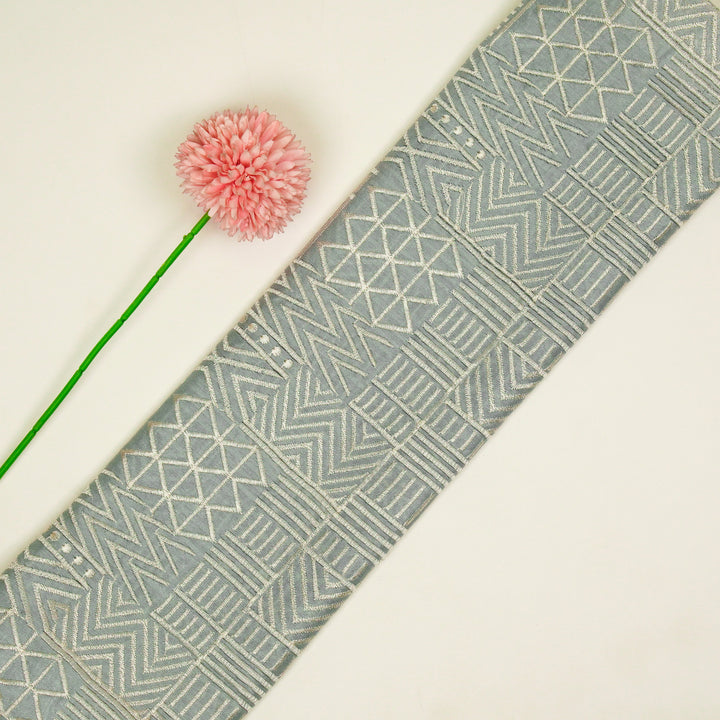 Mehraab Jaal on Steel Grey Luxe Silk Chanderi Embroidered Fabric
