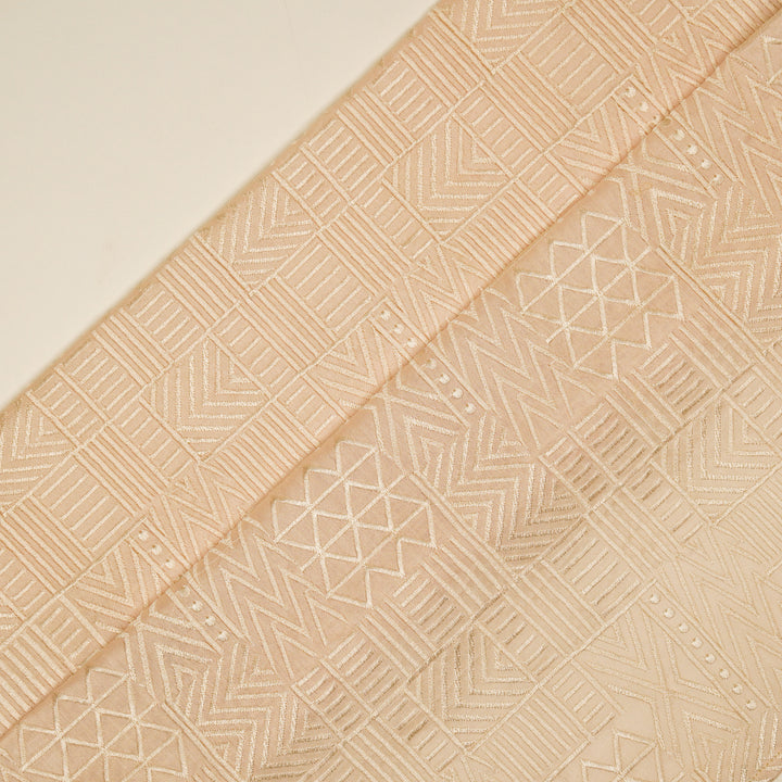 Mehraab Jaal on Light Blush  Luxe Silk Chanderi Embroidered Fabric