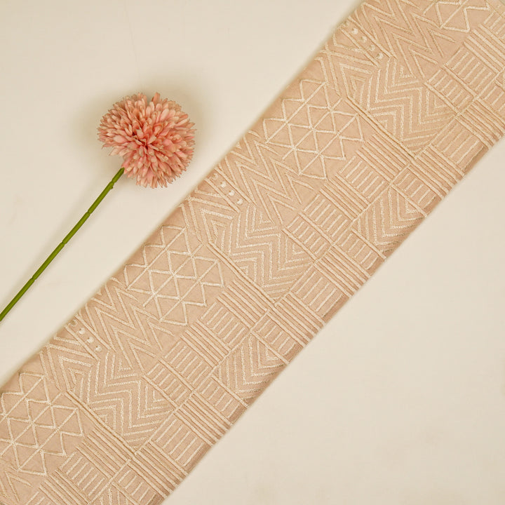 Mehraab Jaal on Light Blush  Luxe Silk Chanderi Embroidered Fabric