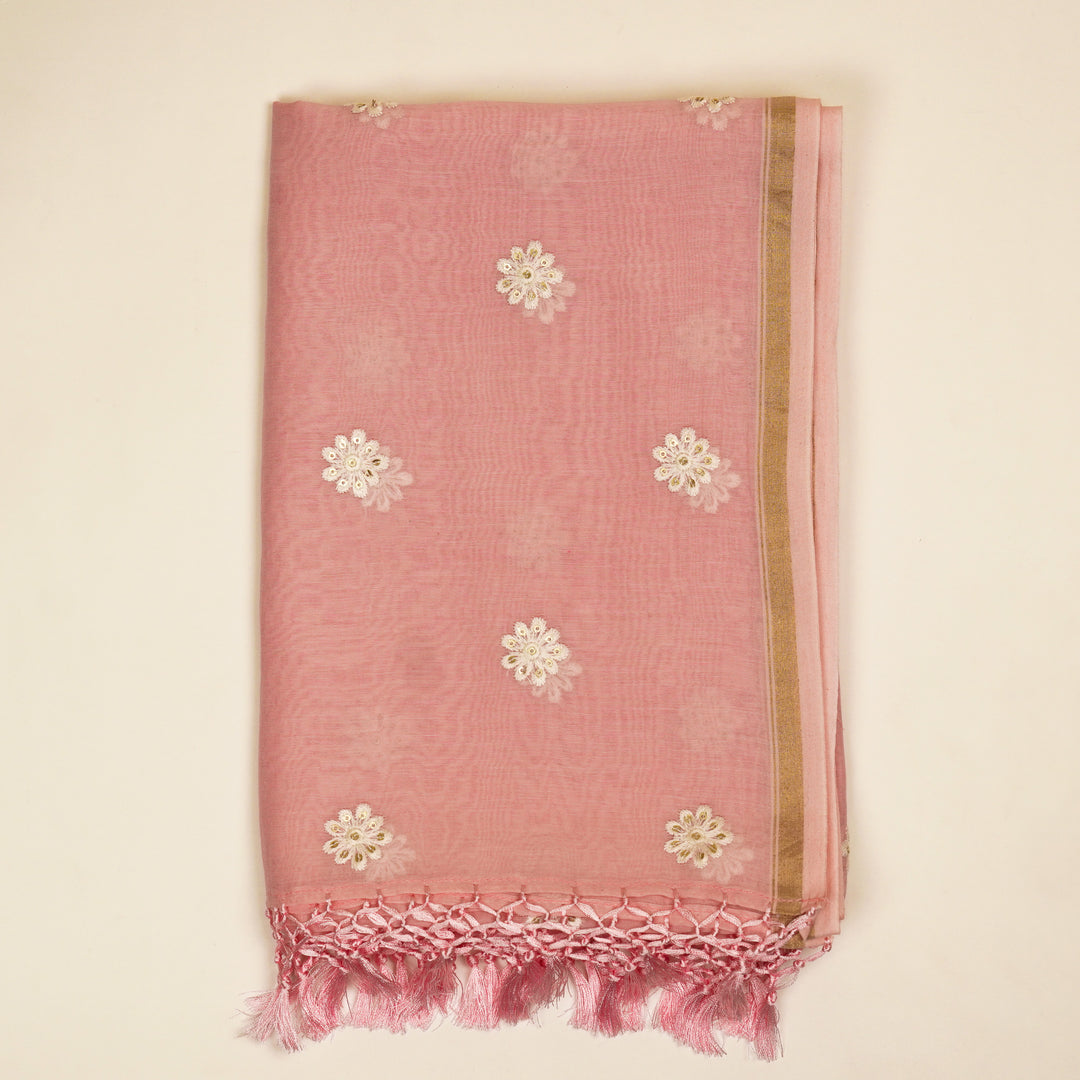 Gulmohar Jaal Suit Fabric Set on Cotton Silk (Unstitched)-Pink