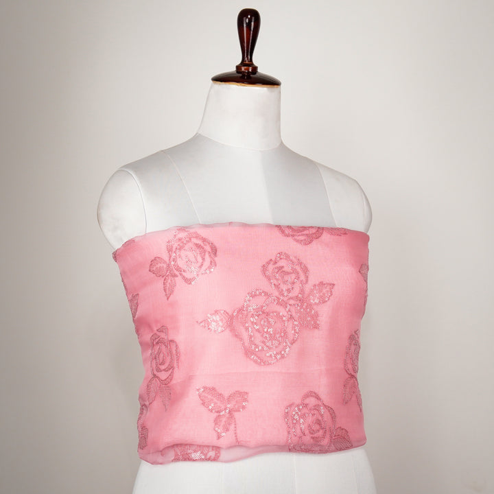 Zoya Floral Buta Blouse Piece on Pink Silk Organza