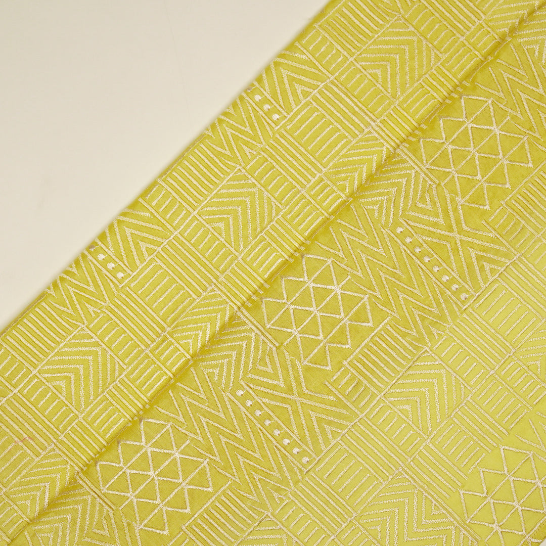 Mehraab Jaal on Lemon Luxe Silk Chanderi Embroidered Fabric
