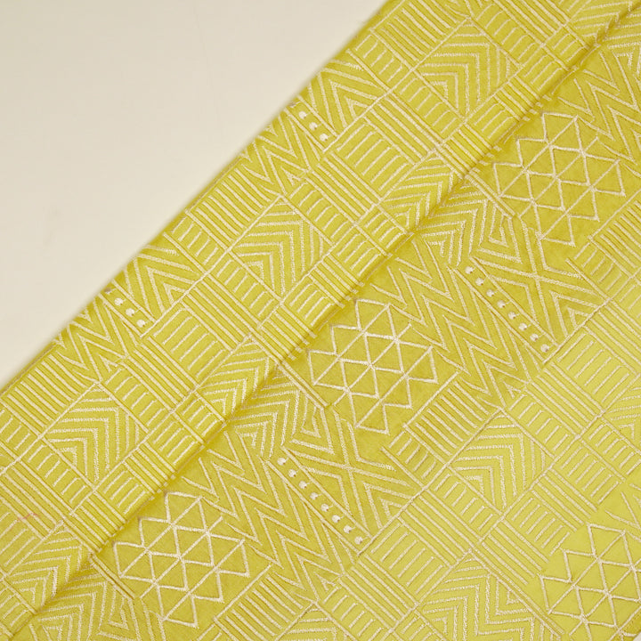 Mehraab Jaal on Lemon Luxe Silk Chanderi Embroidered Fabric