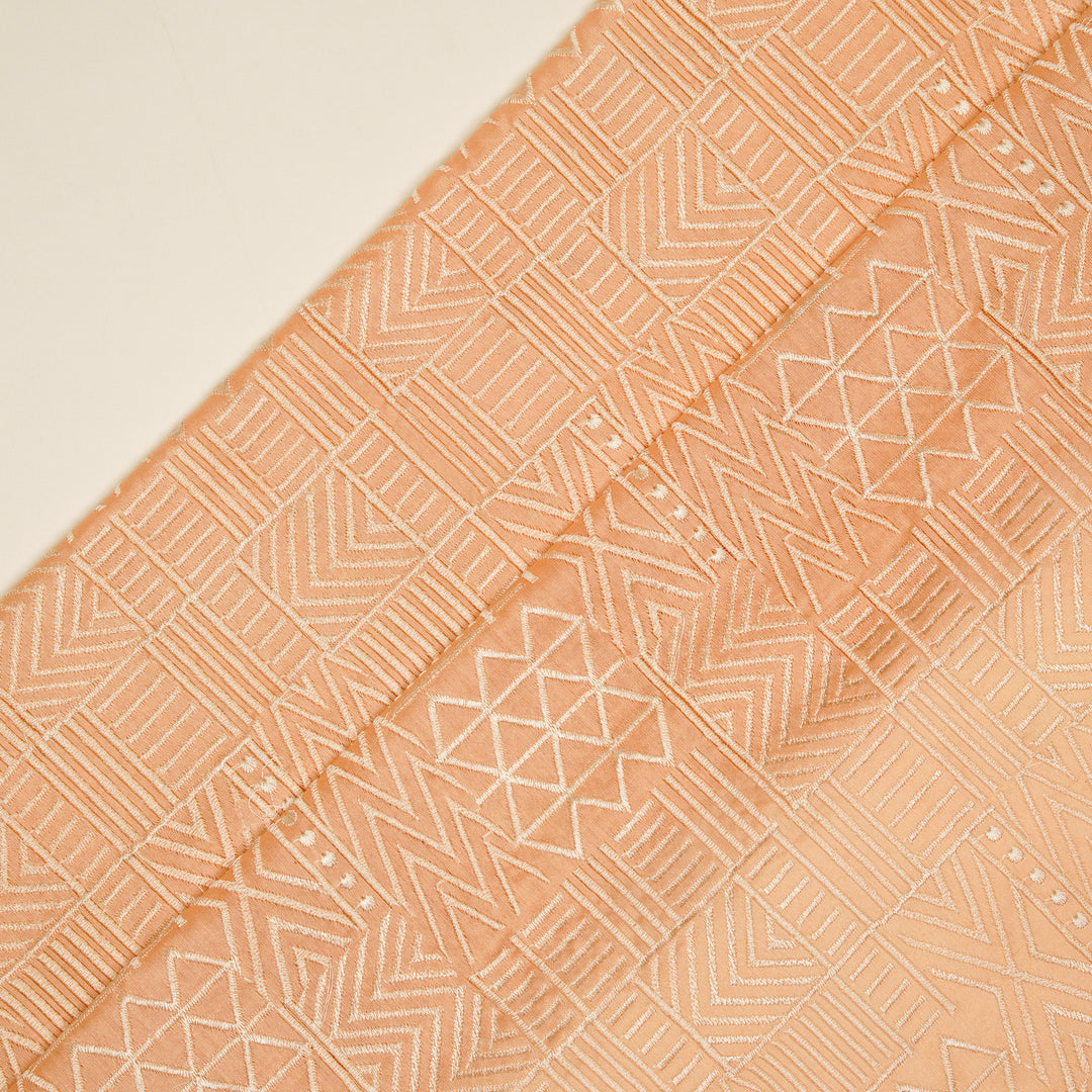 Mehraab Jaal on Peach Luxe Silk Chanderi Embroidered Fabric