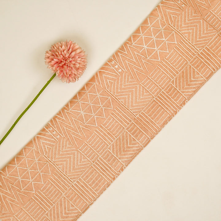 Mehraab Jaal on Peach Luxe Silk Chanderi Embroidered Fabric