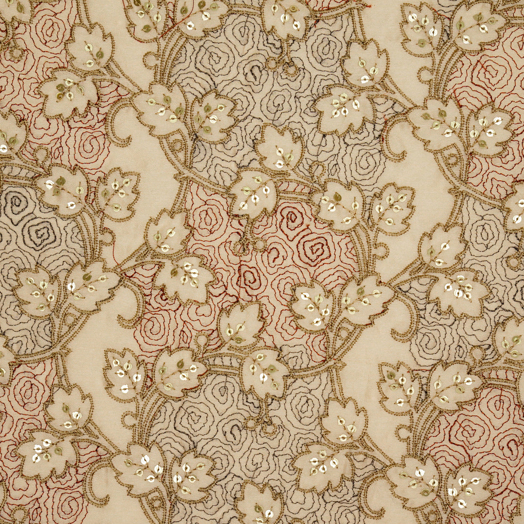 Kashida Jaal on Blush Luxe Silk Chanderi Embroidered Fabric