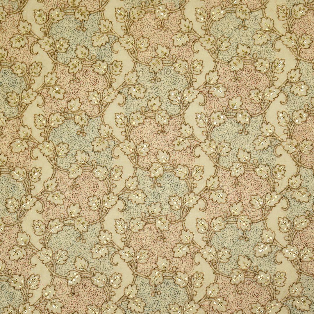 Kashida Jaal on Cream Luxe Silk Chanderi Embroidered Fabric