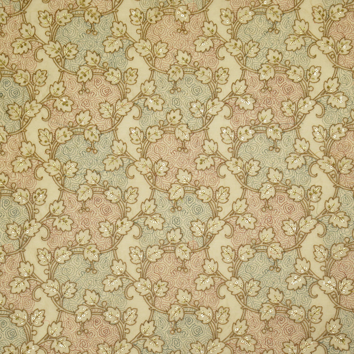 Kashida Jaal on Cream Luxe Silk Chanderi Embroidered Fabric