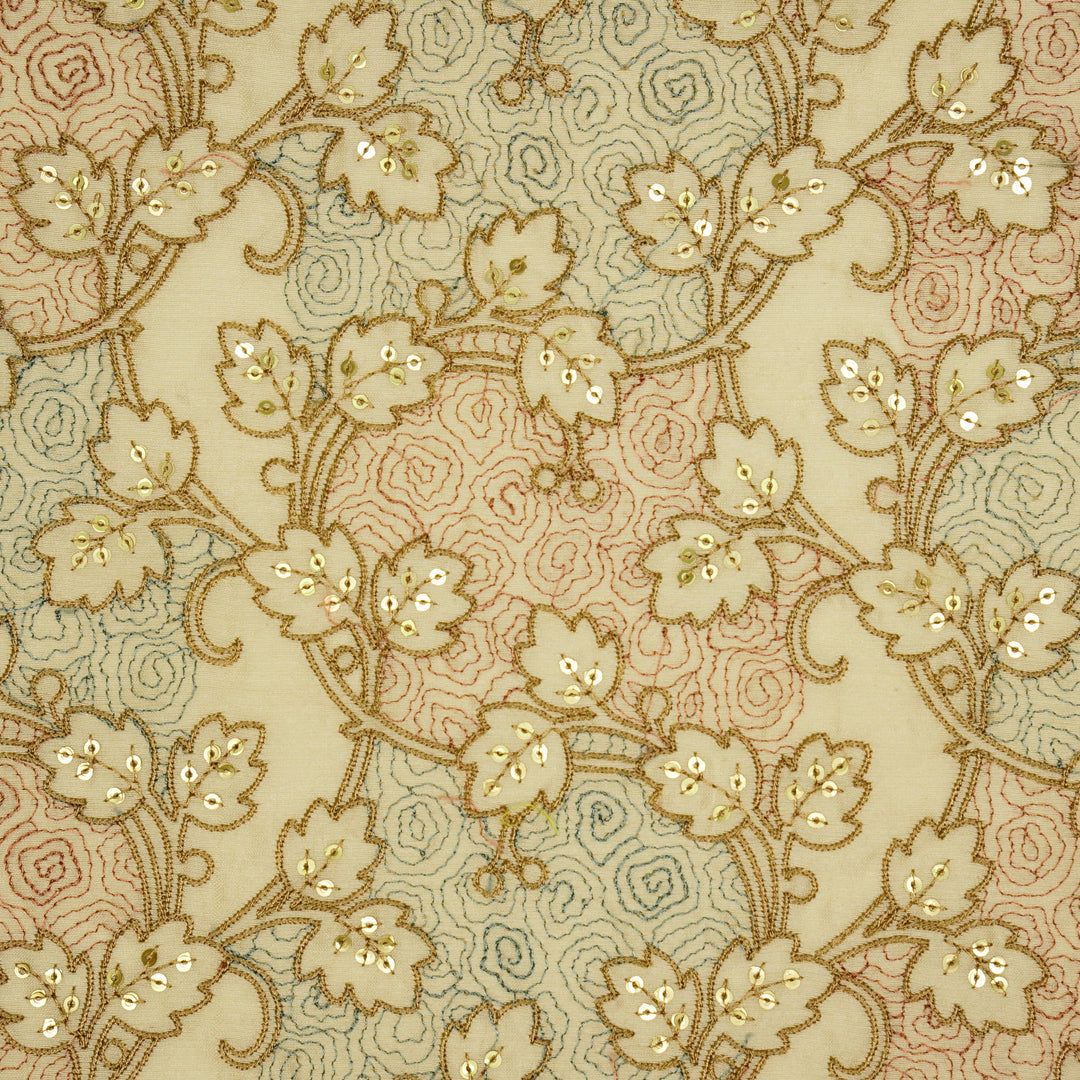 Kashida Jaal on Cream Luxe Silk Chanderi Embroidered Fabric