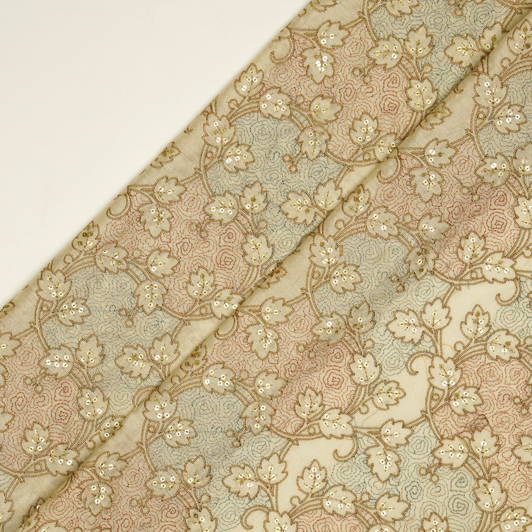 Kashida Jaal on Cream Luxe Silk Chanderi Embroidered Fabric