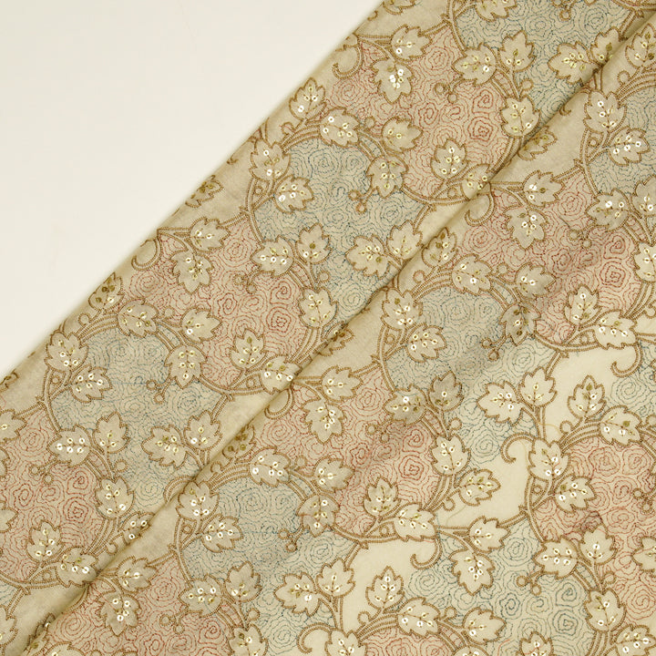 Kashida Jaal on Cream Luxe Silk Chanderi Embroidered Fabric