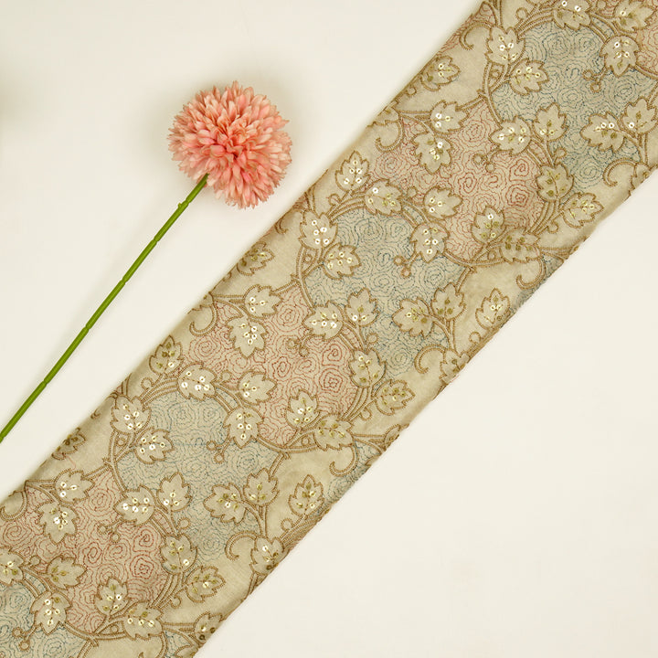 Kashida Jaal on Cream Luxe Silk Chanderi Embroidered Fabric