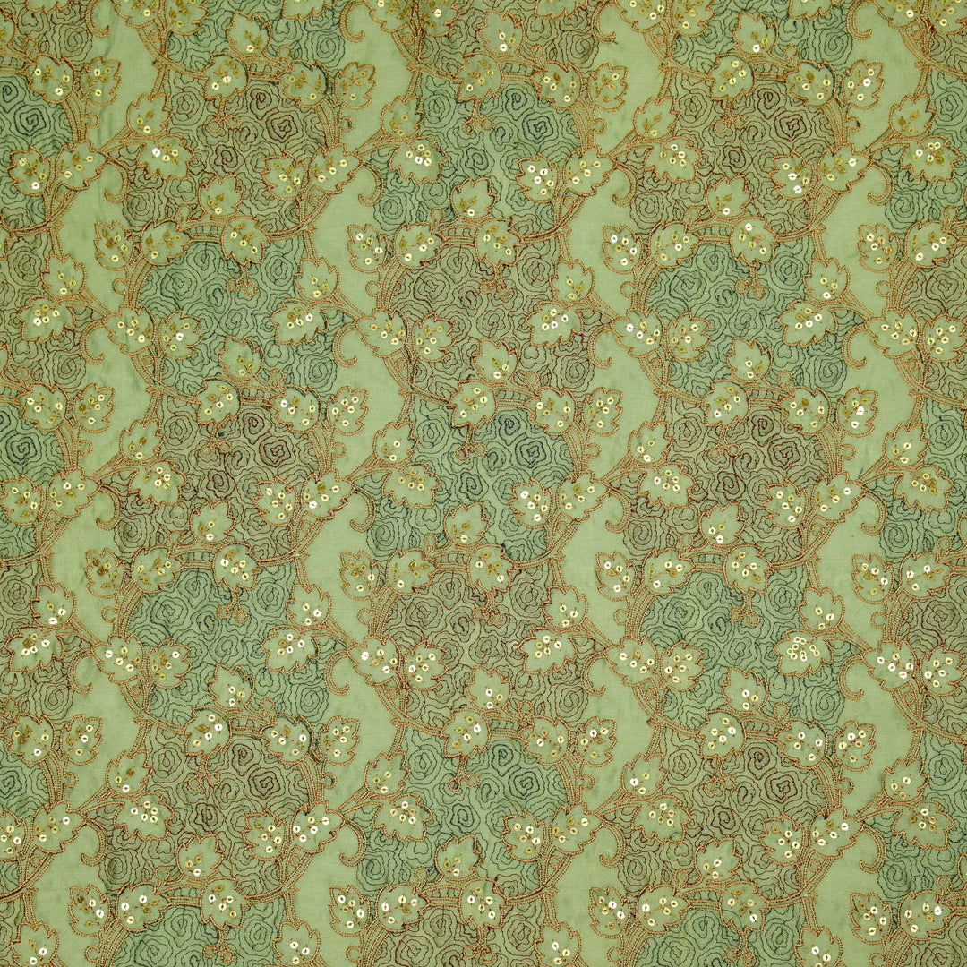 Kashida Jaal on Teal Luxe Silk Chanderi Embroidered Fabric