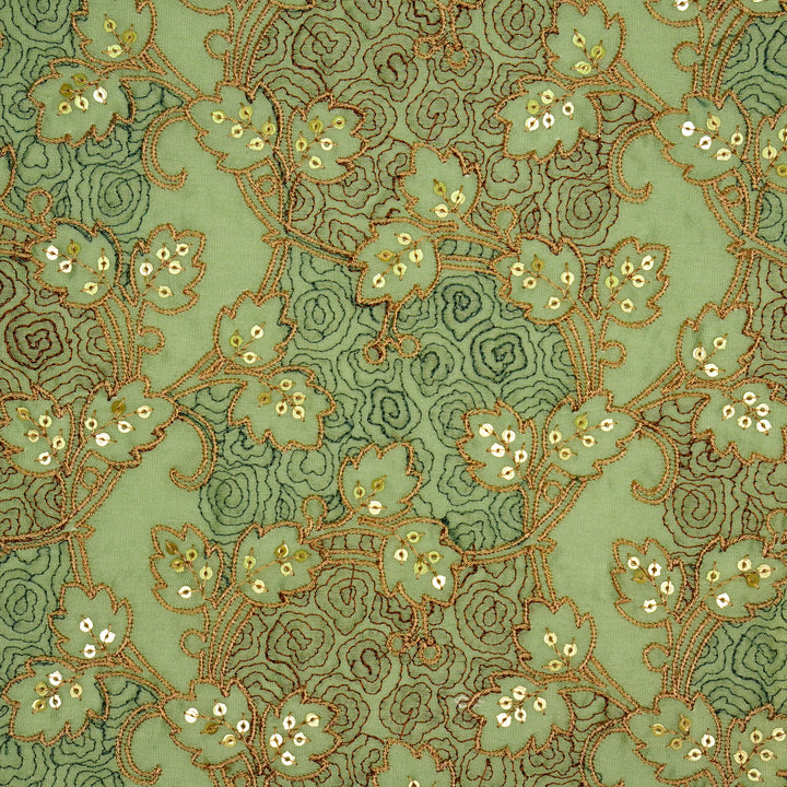 Kashida Jaal on Teal Luxe Silk Chanderi Embroidered Fabric