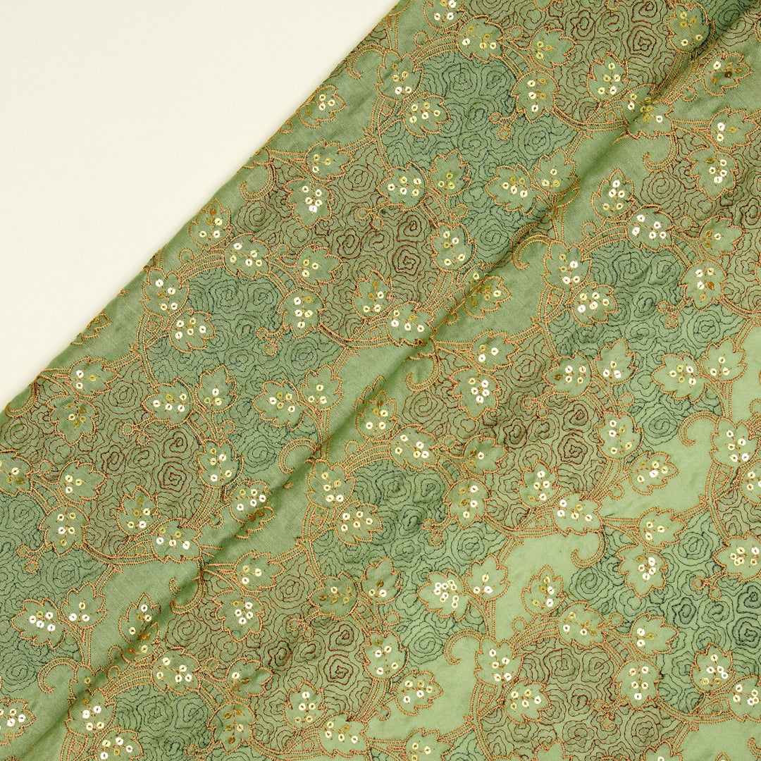 Kashida Jaal on Teal Luxe Silk Chanderi Embroidered Fabric