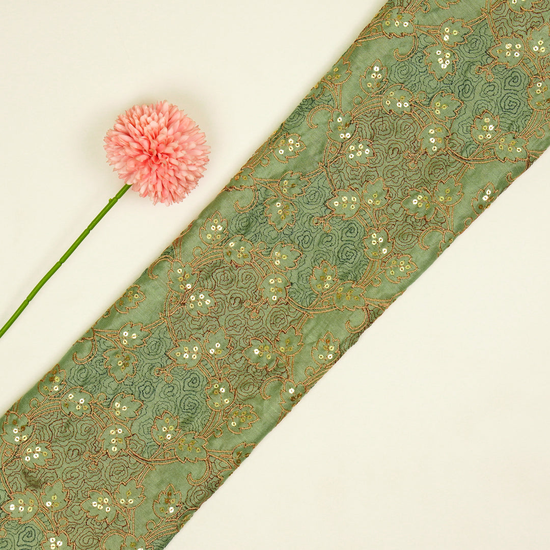 Kashida Jaal on Teal Luxe Silk Chanderi Embroidered Fabric