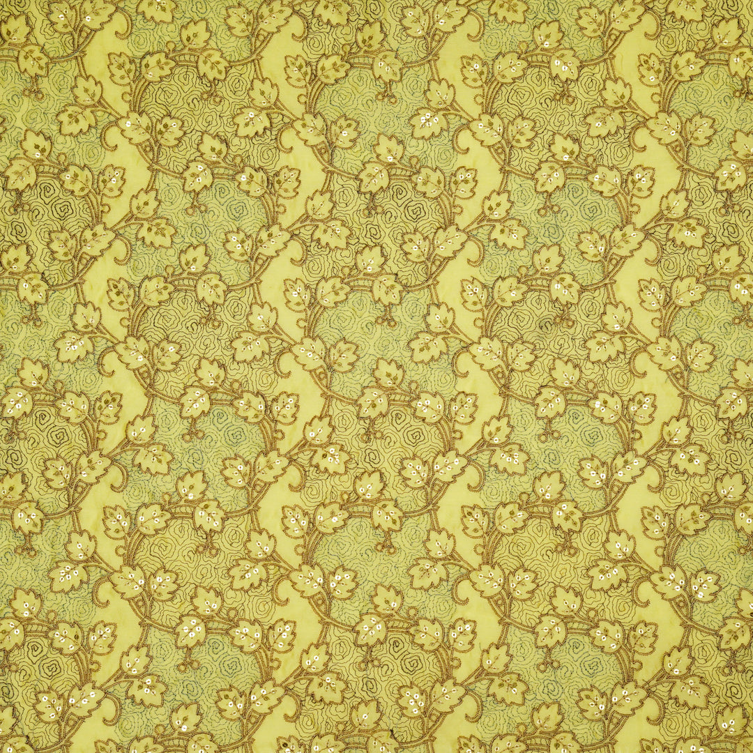 Kashida Jaal on Lemon Luxe Silk Chanderi Embroidered Fabric