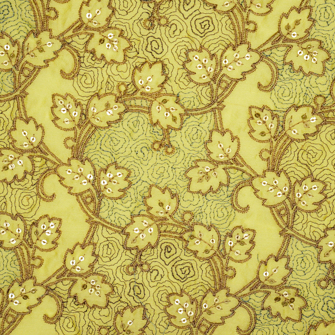 Kashida Jaal on Lemon Luxe Silk Chanderi Embroidered Fabric