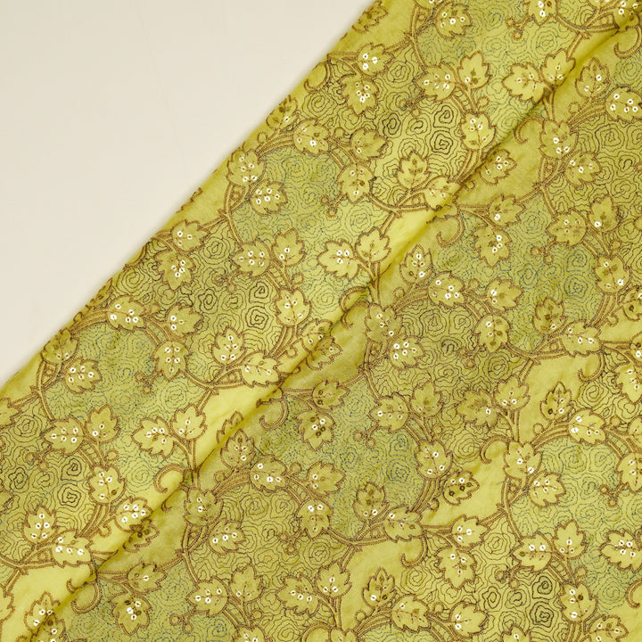 Kashida Jaal on Lemon Luxe Silk Chanderi Embroidered Fabric