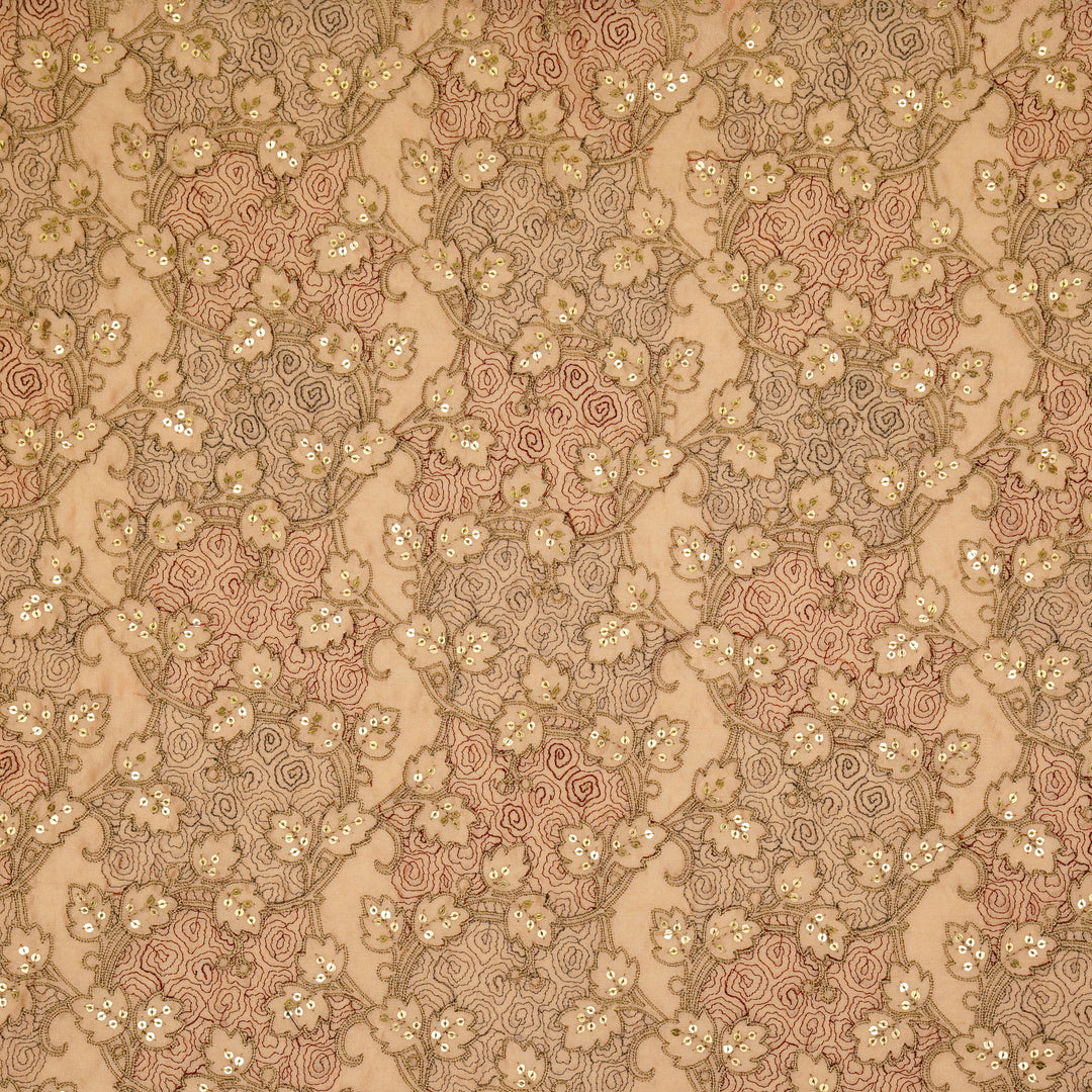 Kashida Jaal on Peach Luxe Silk Chanderi Embroidered Fabric