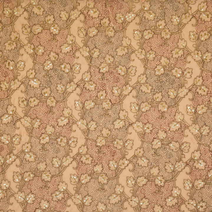 Kashida Jaal on Peach Luxe Silk Chanderi Embroidered Fabric