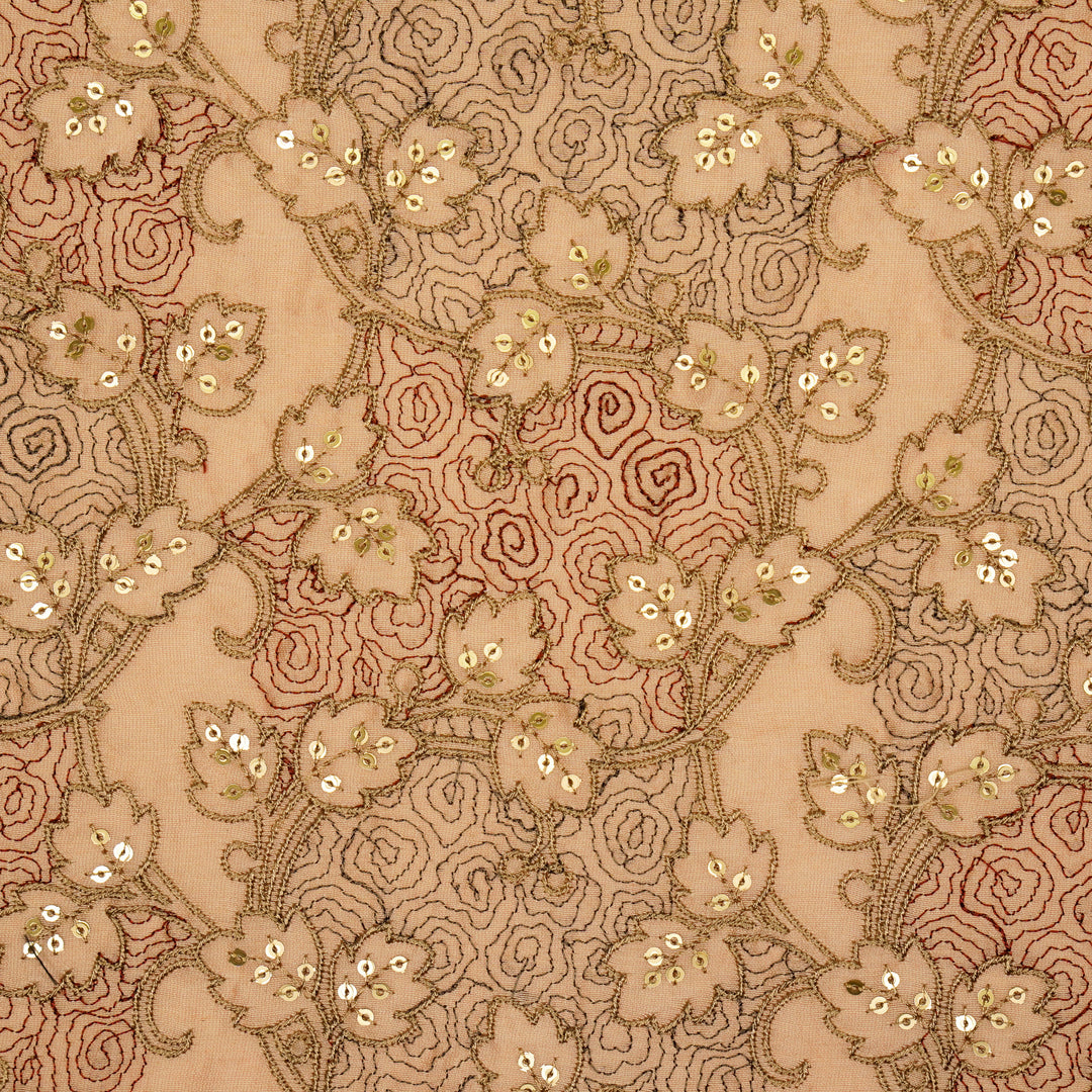 Kashida Jaal on Peach Luxe Silk Chanderi Embroidered Fabric