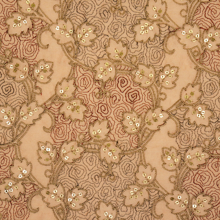 Kashida Jaal on Peach Luxe Silk Chanderi Embroidered Fabric