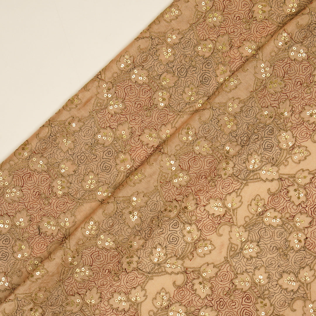 Kashida Jaal on Peach Luxe Silk Chanderi Embroidered Fabric