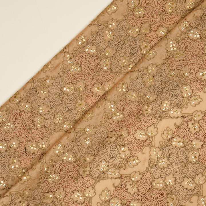 Kashida Jaal on Peach Luxe Silk Chanderi Embroidered Fabric