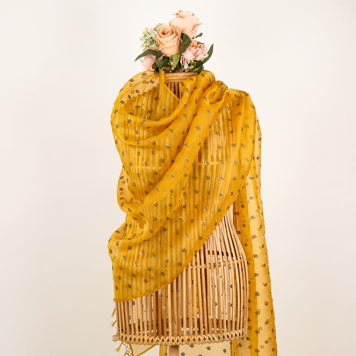 Lotus Jaal Unstitched Embroidered Lehenga Set on Gold Silk Chanderi