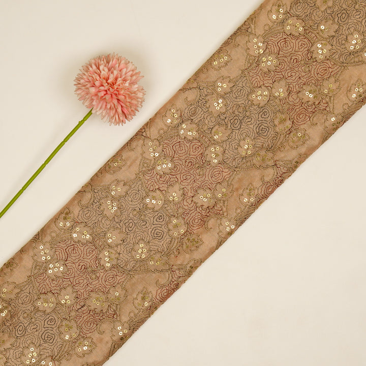 Kashida Jaal on Peach Luxe Silk Chanderi Embroidered Fabric